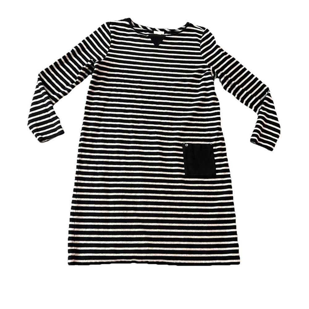 J Jill Dress Large Tall Stripes Pocket Black Gray